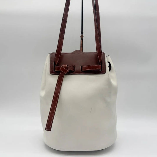 Loewe Shoulder Bag Lazo Bucket Leather White Brown