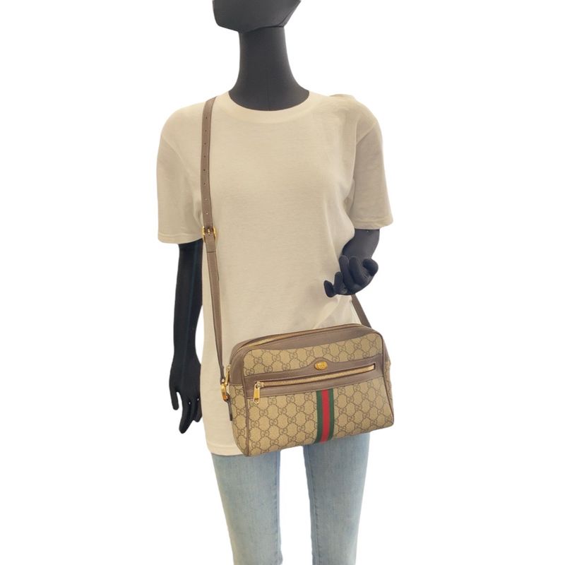 Gucci Sherry Line Ophidia Beige GG Supreme Canvas Leather Shoulder Bag