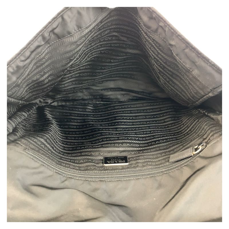 Prada Tessuto Black Silver Nylon Shoulder Bag