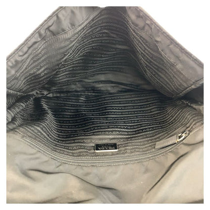 Prada Tessuto Black Silver Nylon Shoulder Bag