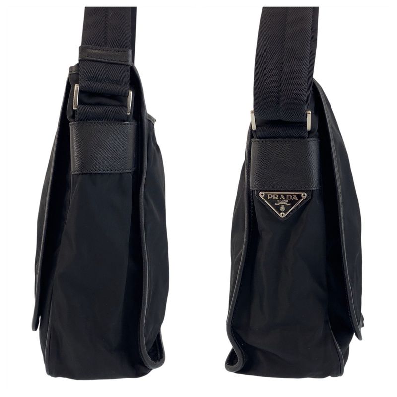 Prada Tessuto Black Silver Nylon Shoulder Bag