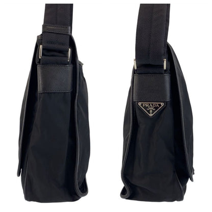 Prada Tessuto Black Silver Nylon Shoulder Bag