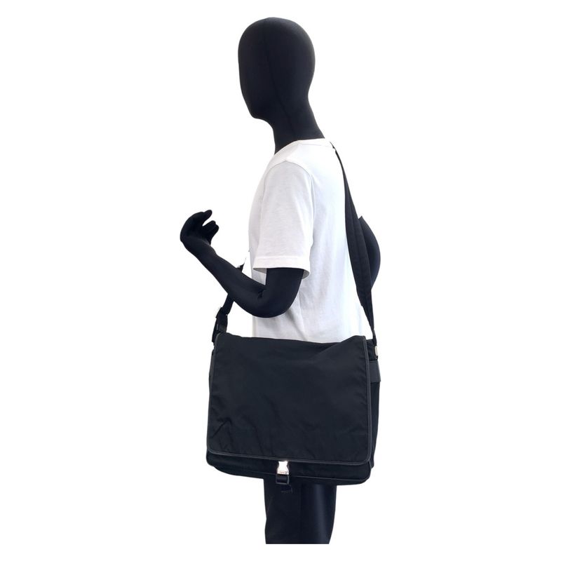 Prada Tessuto Black Silver Nylon Shoulder Bag