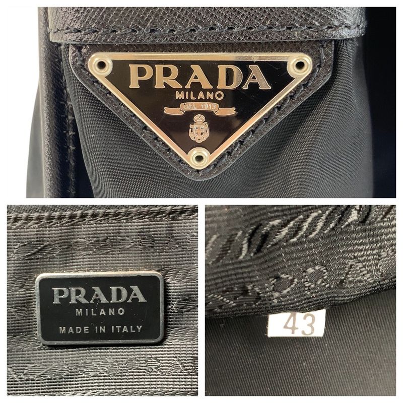 Prada Tessuto Black Silver Nylon Shoulder Bag