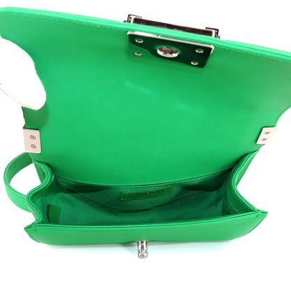 Chanel Small Chain Shoulder Bag Lambskin Green Silver