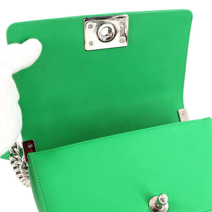 Chanel Small Chain Shoulder Bag Lambskin Green Silver