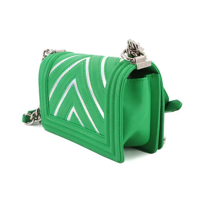 Chanel Small Chain Shoulder Bag Lambskin Green Silver