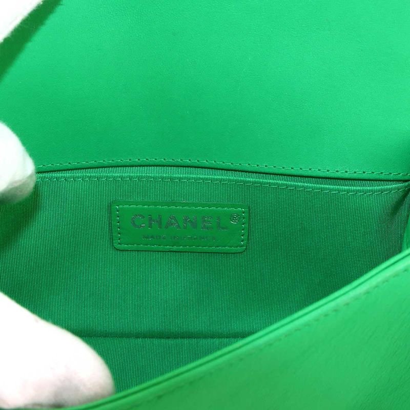 Chanel Small Chain Shoulder Bag Lambskin Green Silver