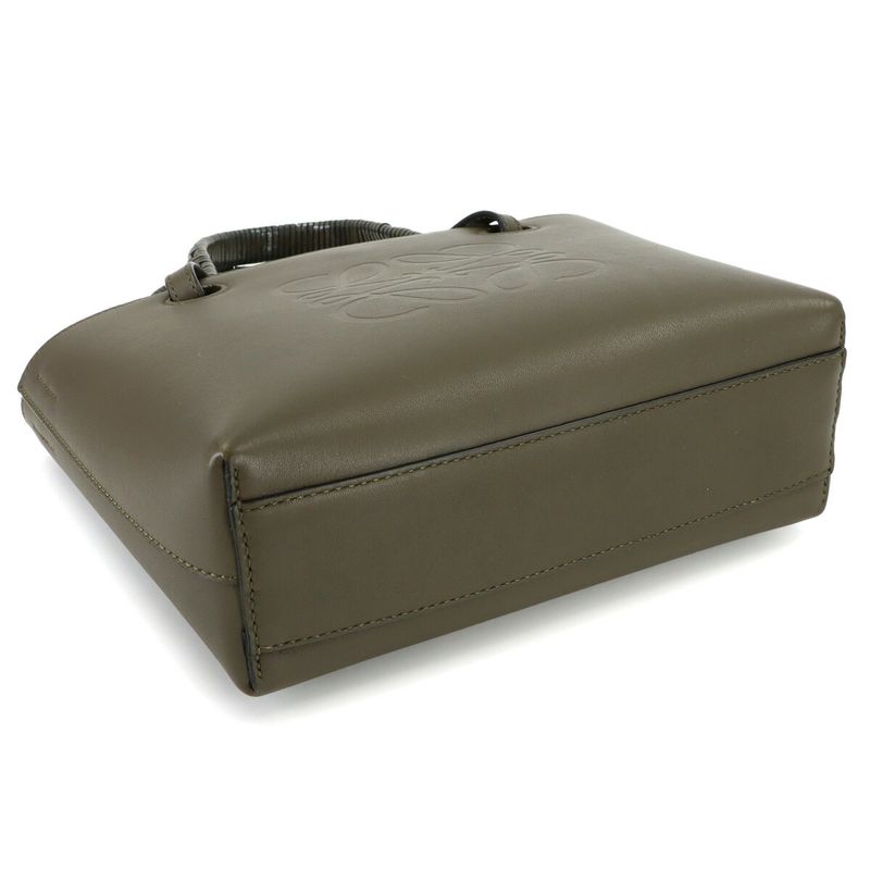 Loewe Anagram Mini 2-Way Tote Shoulder Bag Leather Khaki