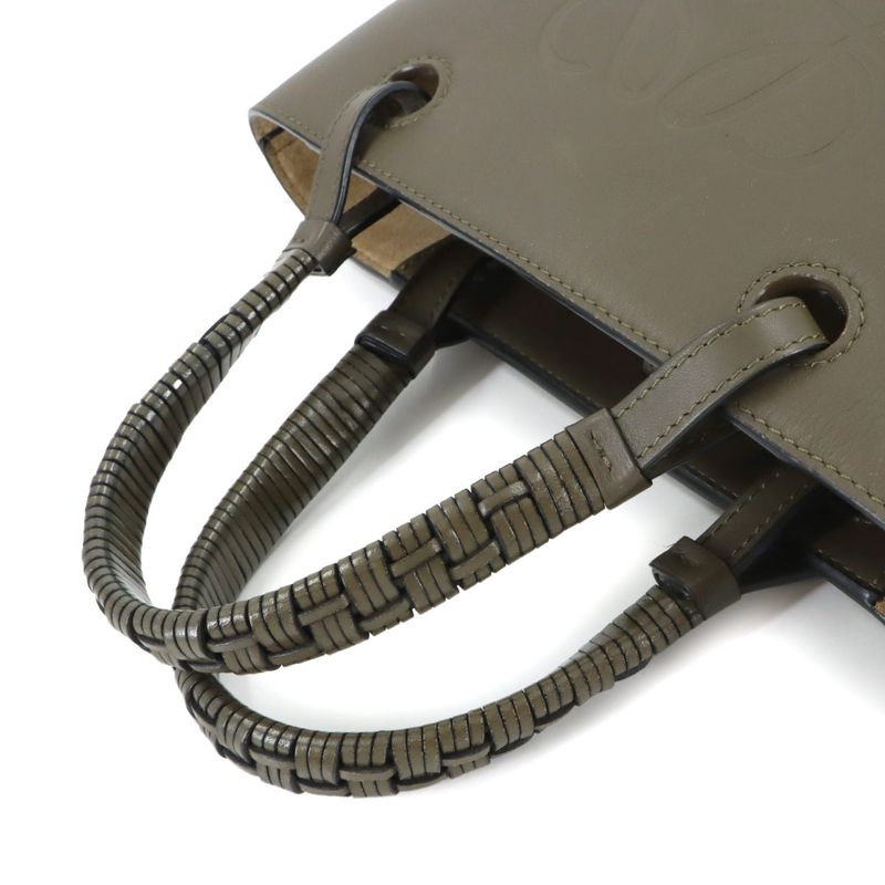Loewe Anagram Mini 2-Way Tote Shoulder Bag Leather Khaki