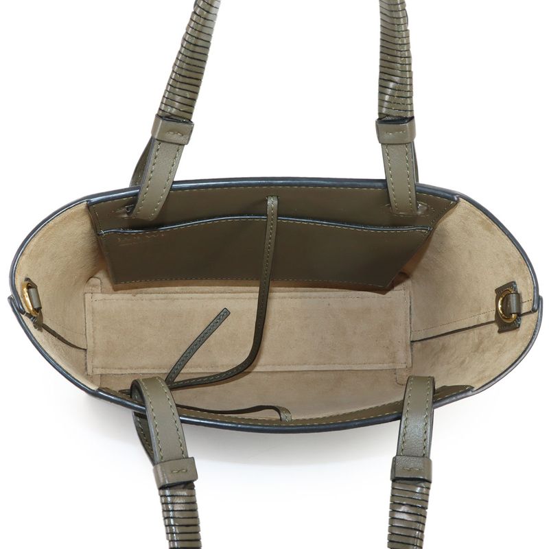 Loewe Anagram Mini 2-Way Tote Shoulder Bag Leather Khaki