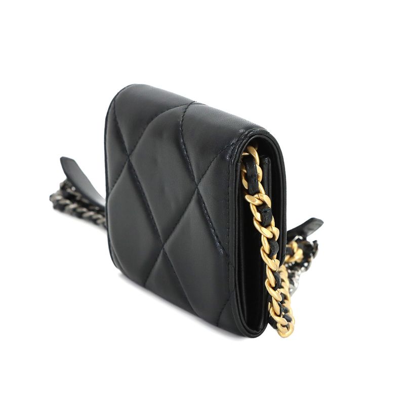 Chanel 19 Flap Coin Purse Chain Case Leather Black