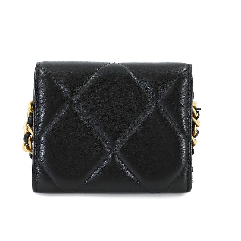 Chanel 19 Flap Coin Purse Chain Case Leather Black