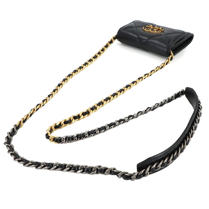 Chanel 19 Flap Coin Purse Chain Case Leather Black