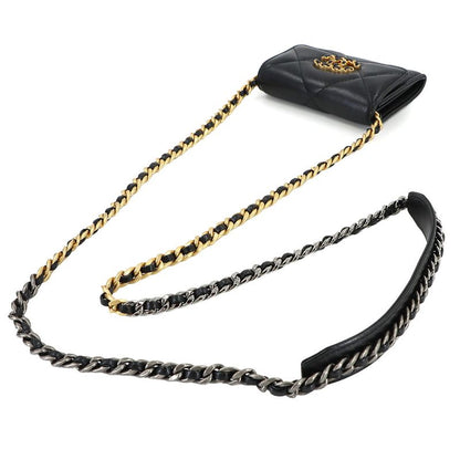 Chanel 19 Flap Coin Purse Chain Case Leather Black