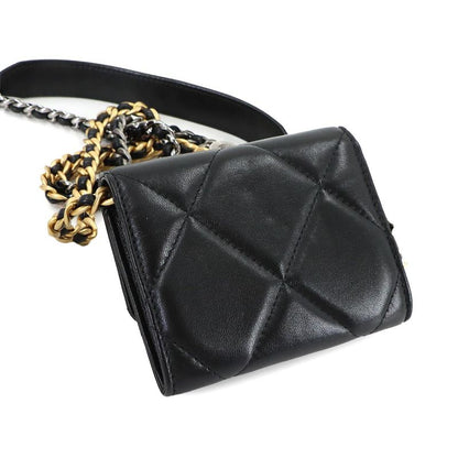 Chanel 19 Flap Coin Purse Chain Case Leather Black