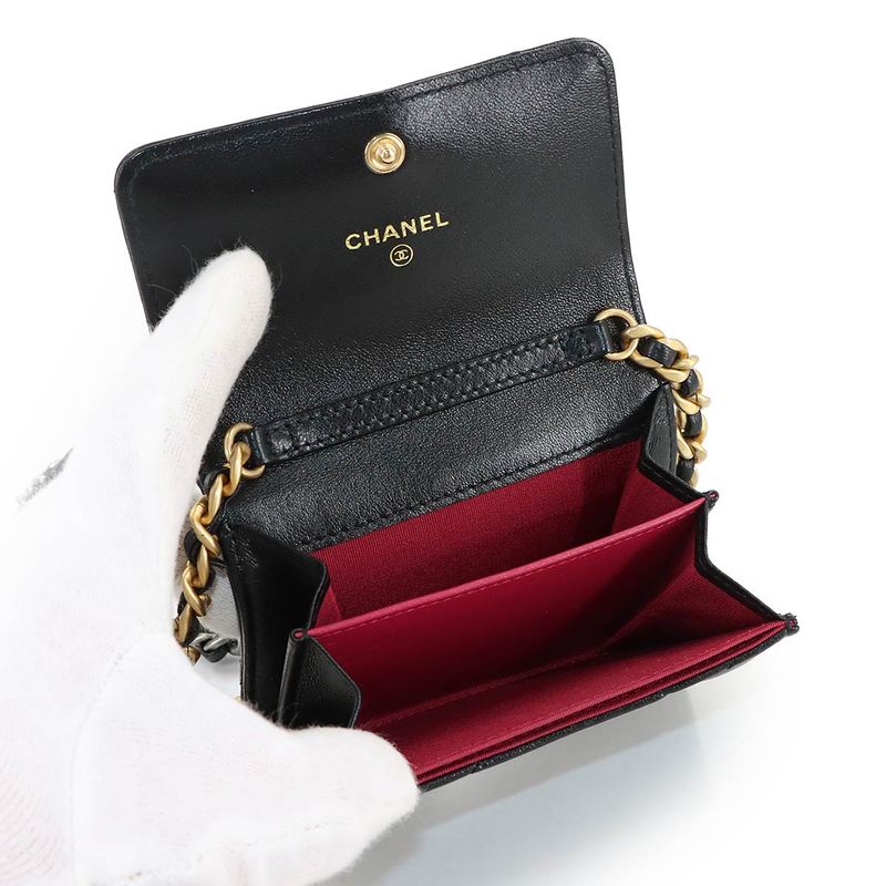 Chanel 19 Flap Coin Purse Chain Case Leather Black
