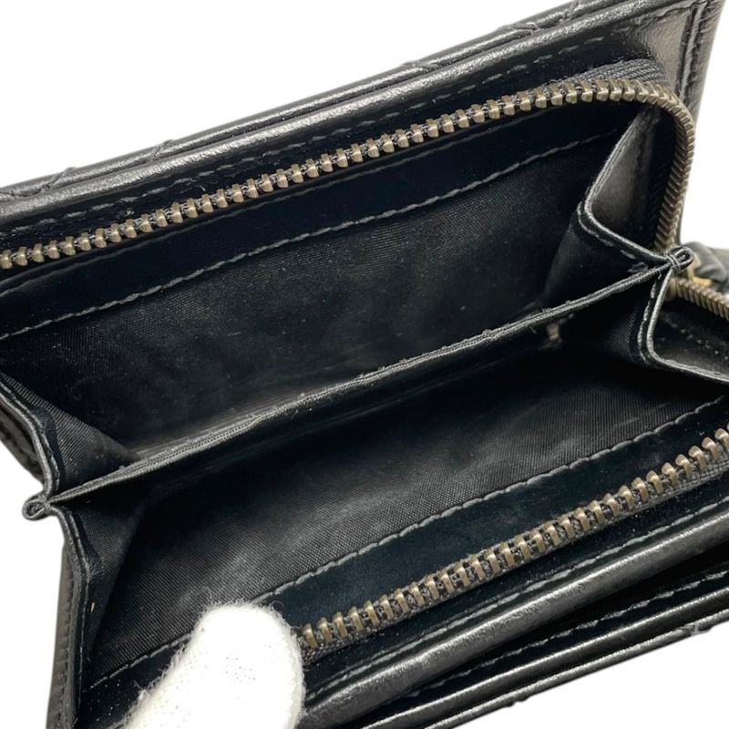 Gucci Bifold Wallet Double Quilted Leather Logo Black Gold