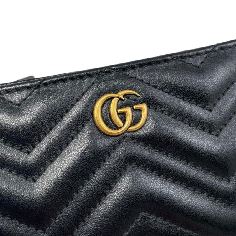 Gucci Bifold Wallet Double Quilted Leather Logo Black Gold