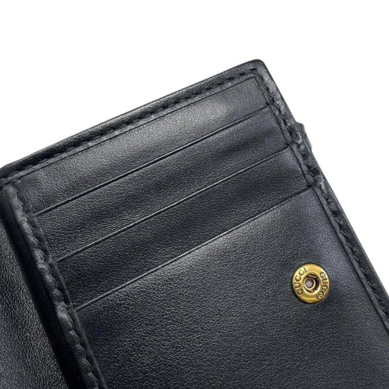 Gucci Bifold Wallet Double Quilted Leather Logo Black Gold