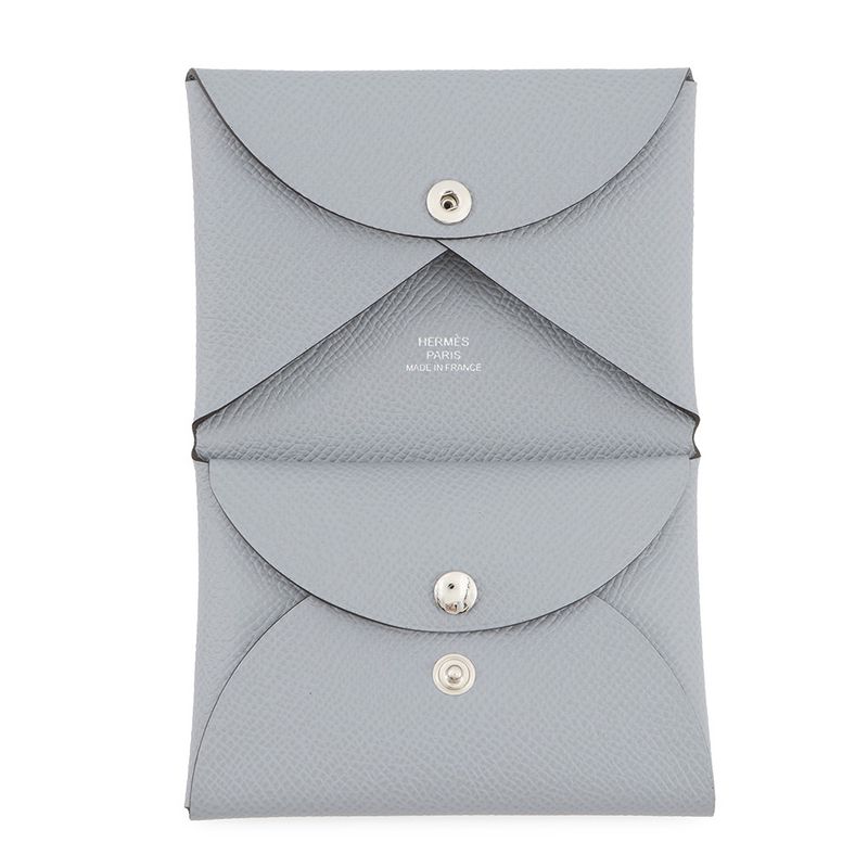 Hermes Coin Case Calvi Duo Gris Perle Silver Epsom