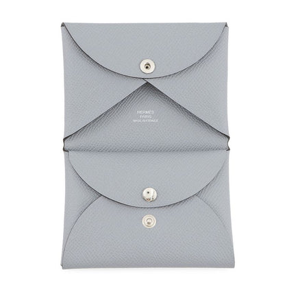 Hermes Coin Case Calvi Duo Gris Perle Silver Epsom