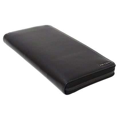 Prada Wallet Leather Black Zip Around Logo