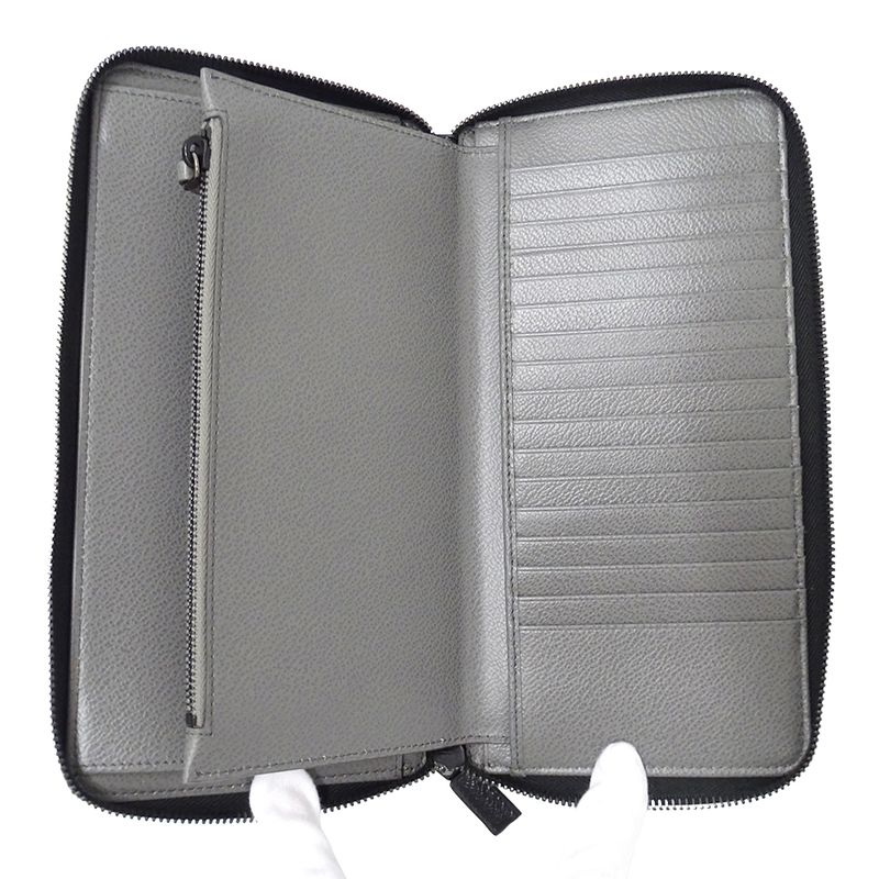 Prada Wallet Leather Black Zip Around Logo
