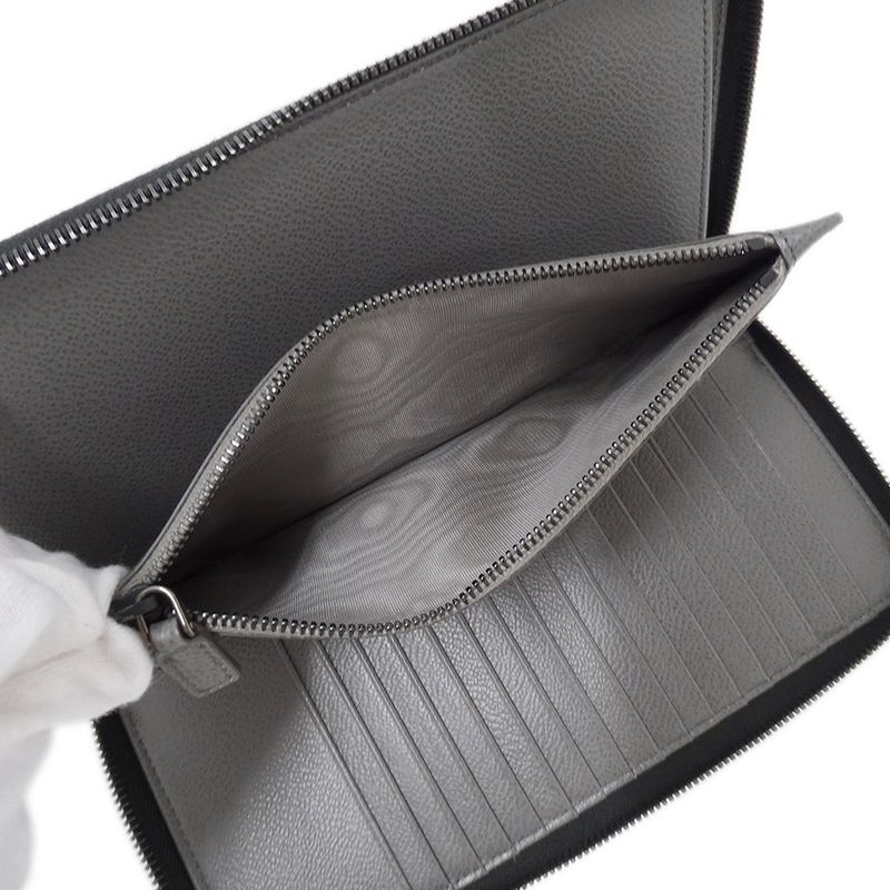 Prada Wallet Leather Black Zip Around Logo