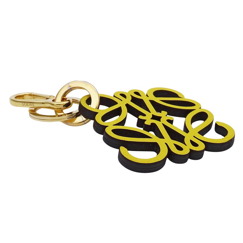 Loewe Key Ring Key Holder Bag Charm Anagram Leather Yellow