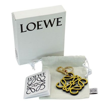 Loewe Key Ring Key Holder Bag Charm Anagram Leather Yellow