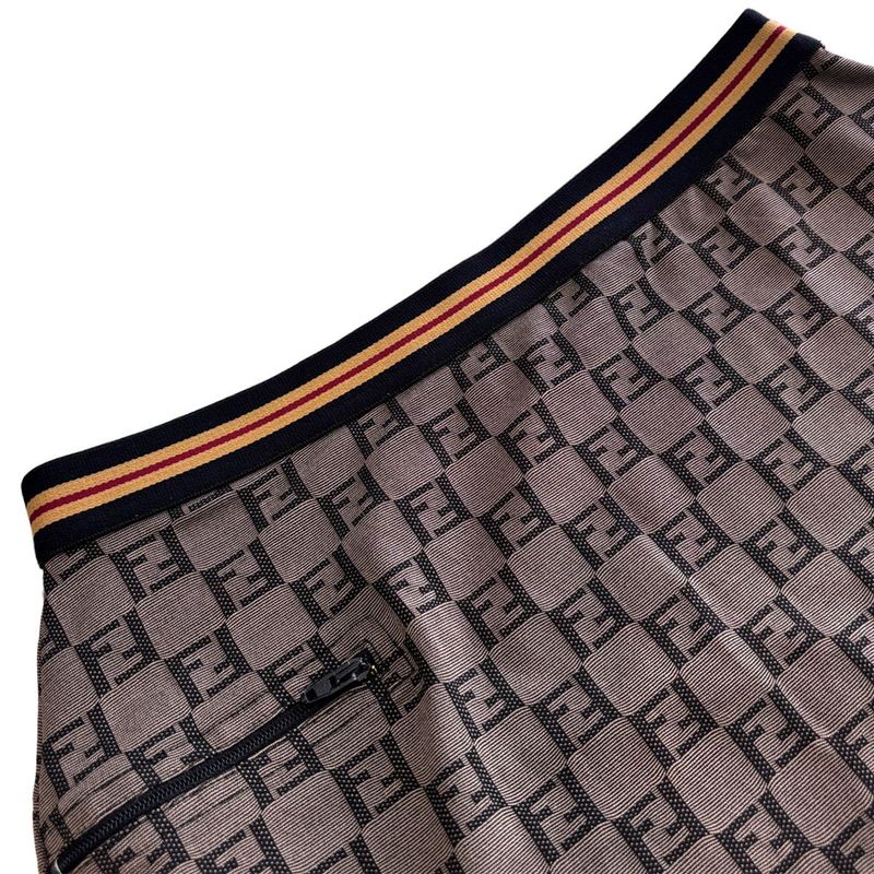 Fendi Zucca Pattern Knee Length Stretch Skirt Brown 40
