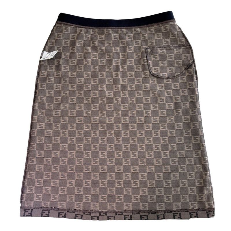 Fendi Zucca Pattern Knee Length Stretch Skirt Brown 40