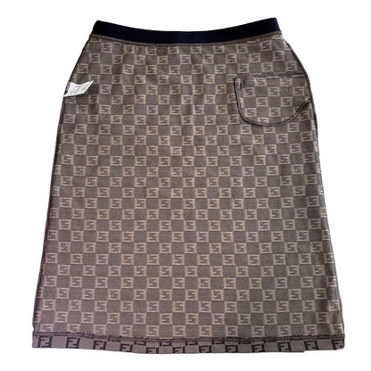 Fendi Zucca Pattern Knee Length Stretch Skirt Brown 40