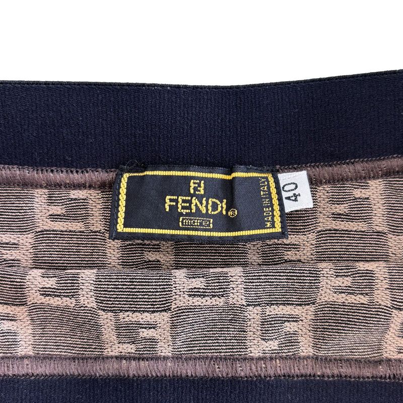 Fendi Zucca Pattern Knee Length Stretch Skirt Brown 40