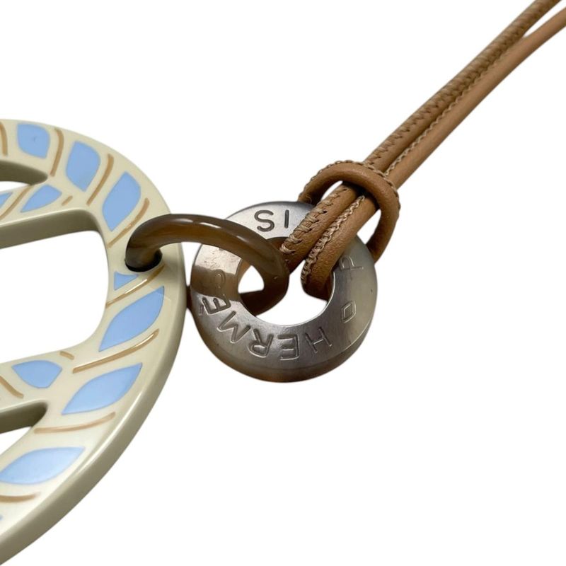 Hermes Necklace Buffalo Horn Pendant Equipe Blue Beige Brown