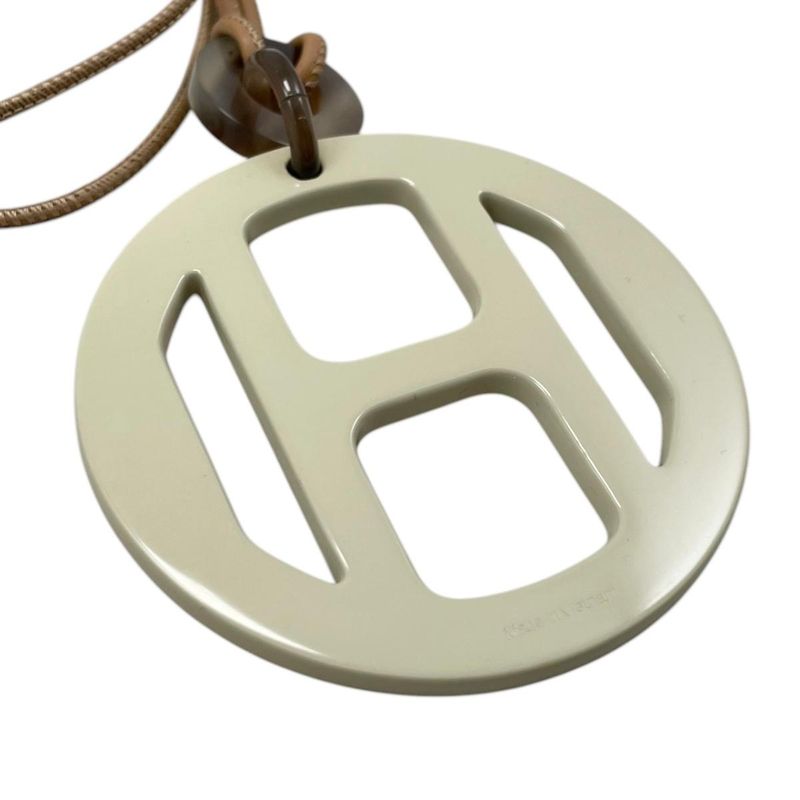 Hermes Necklace Buffalo Horn Pendant Equipe Blue Beige Brown