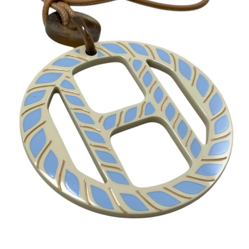 Hermes Necklace Buffalo Horn Pendant Equipe Blue Beige Brown