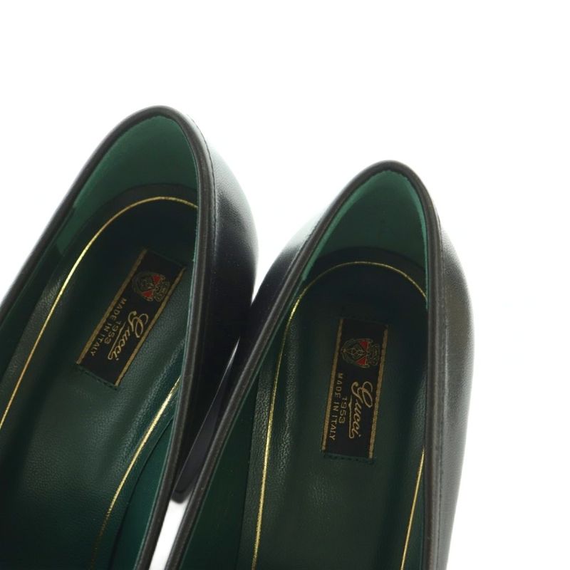 Gucci Horsebit Heel Loafers Moccasin Square Toe Block 36.5 Black