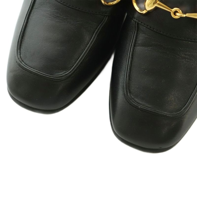 Gucci Horsebit Heel Loafers Moccasin Square Toe Block 36.5 Black