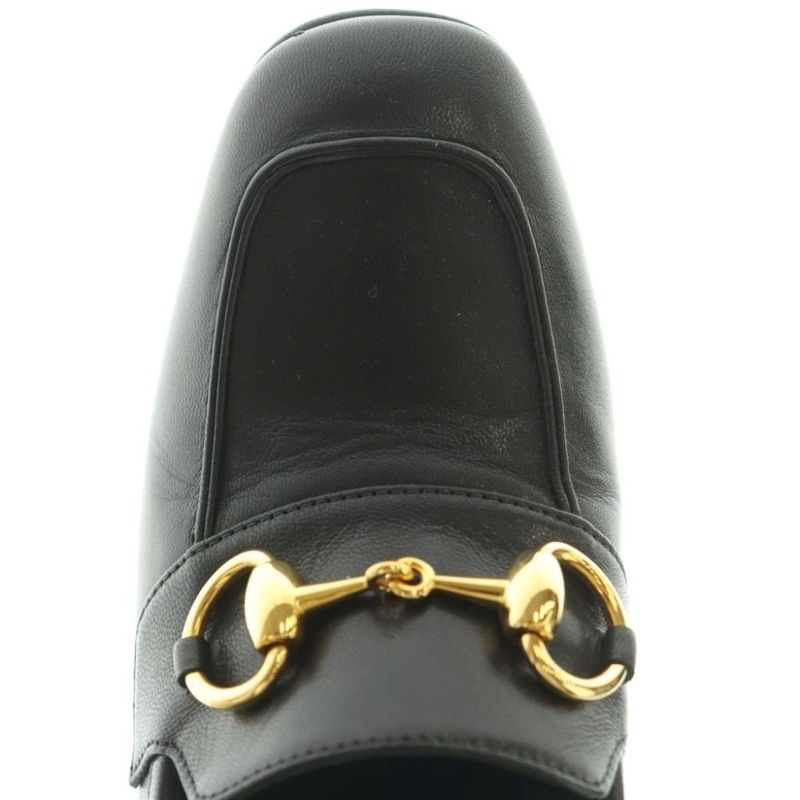Gucci Horsebit Heel Loafers Moccasin Square Toe Block 36.5 Black