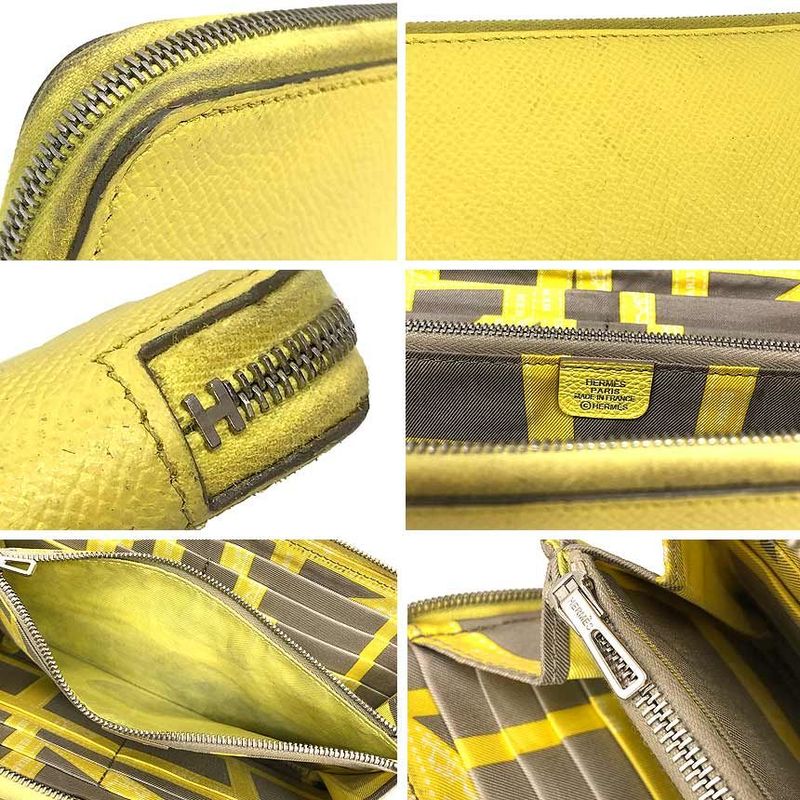 Hermes Azap Silk in Long Zip Around Wallet Bolduc Au Carre Ribbon Pattern Lemon