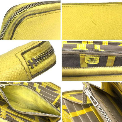 Hermes Azap Silk in Long Zip Around Wallet Bolduc Au Carre Ribbon Pattern Lemon