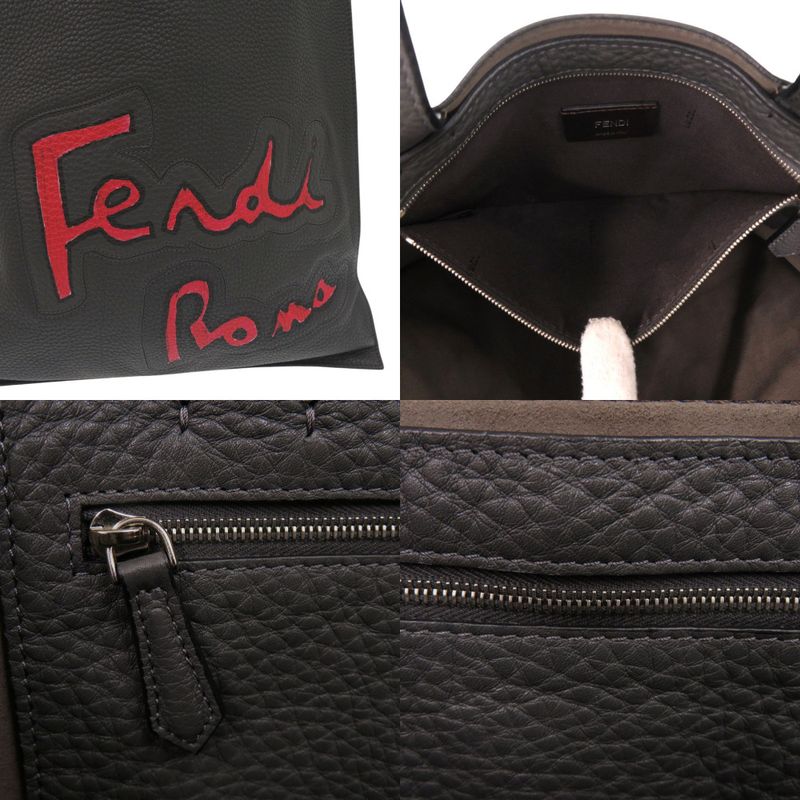 Fendi Roma Flat Tote Silver Leather Suede Gray Red Shoulder Bag