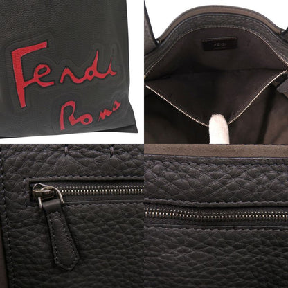 Fendi Roma Flat Tote Silver Leather Suede Gray Red Shoulder Bag