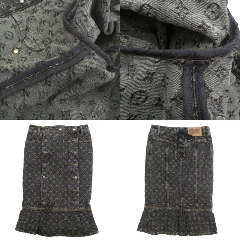 Louis Vuitton Monogram Denim Cotton Black Jacket & Skirt Set