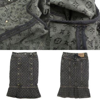 Louis Vuitton Monogram Denim Cotton Black Jacket & Skirt Set