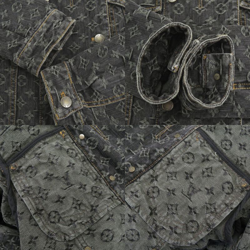 Louis Vuitton Monogram Denim Cotton Black Jacket & Skirt Set