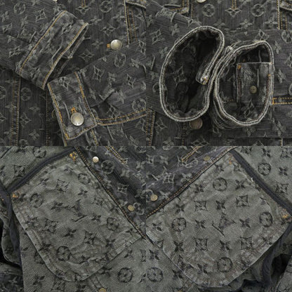 Louis Vuitton Monogram Denim Cotton Black Jacket & Skirt Set