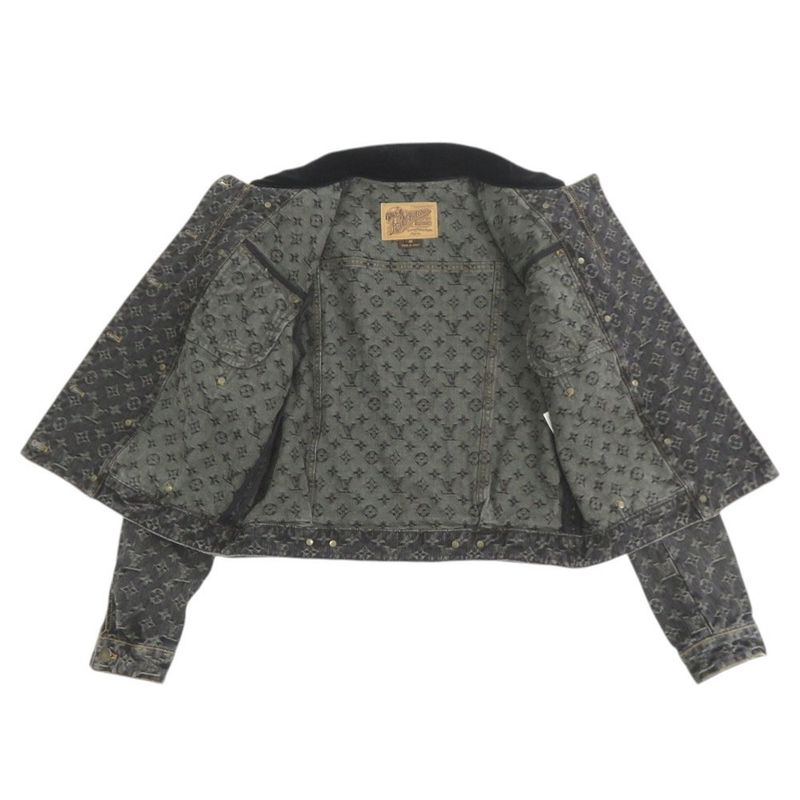Louis Vuitton Monogram Denim Cotton Black Jacket & Skirt Set